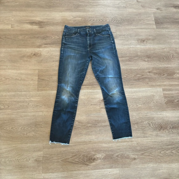 MOTHER High Waisted Looker Ankle Fray Jeans Raw Hem Dark Wash Night Owl Size 29 - Picture 8 of 12